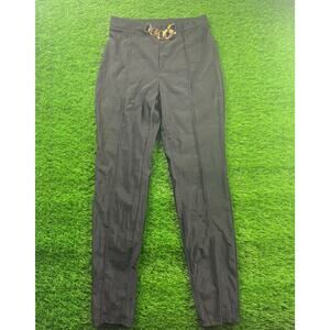 Shein Pants Sz M Black High Waist Slim Fit Gold Chain Detail Dress Trousers Chic